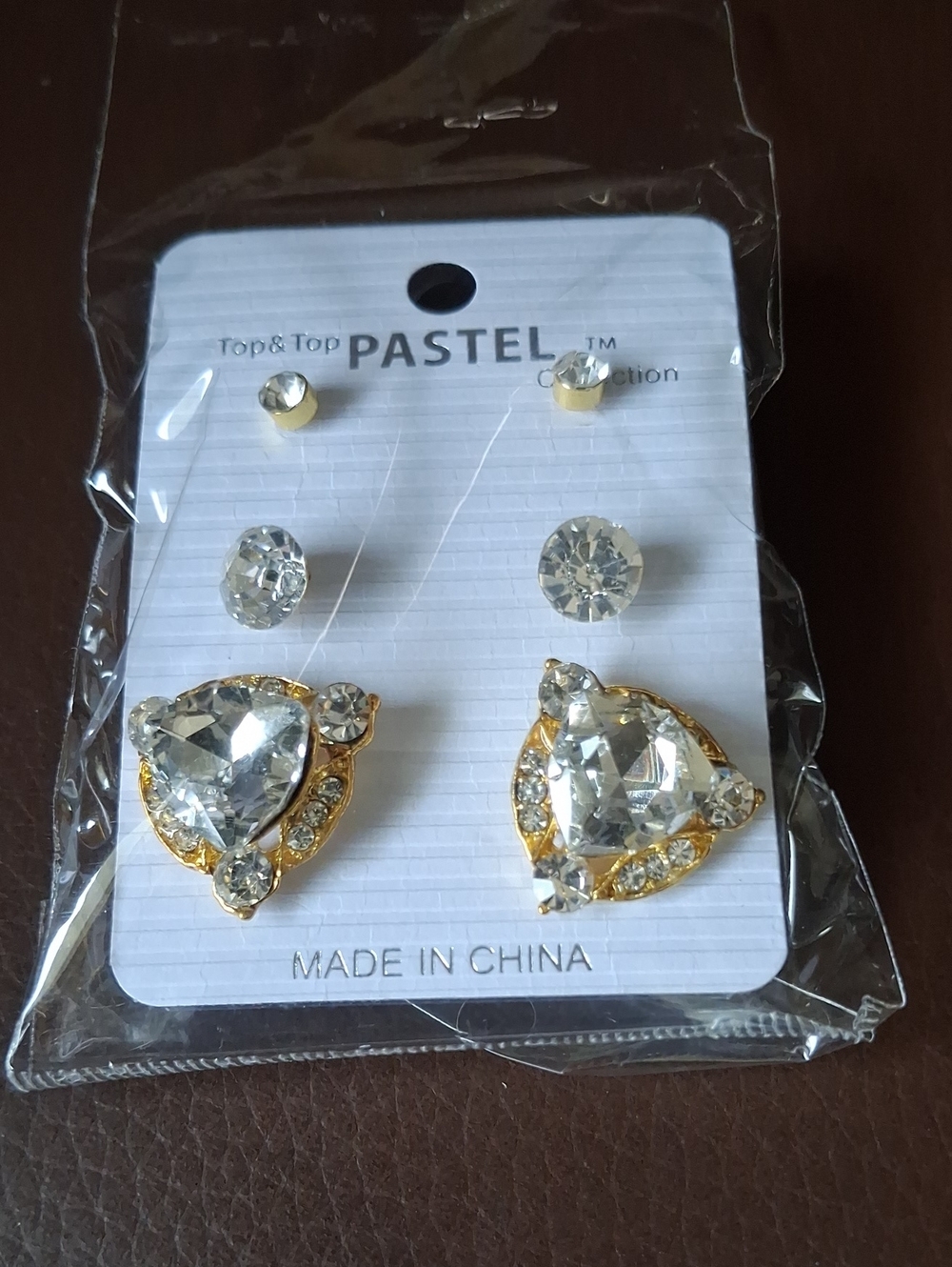 Pastels Gold-Tone Heart Crystal Earring Trio